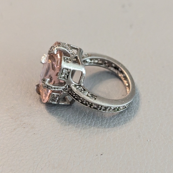 Vintage Sterling Silver 825 Pink Cut Gem And White Rhinestones Ring Size 6 - Picture 5 of 12